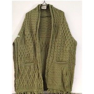 VTG Connemara Knitwear Olive Green Pure New Wool Shawl One Size Made in Ireland